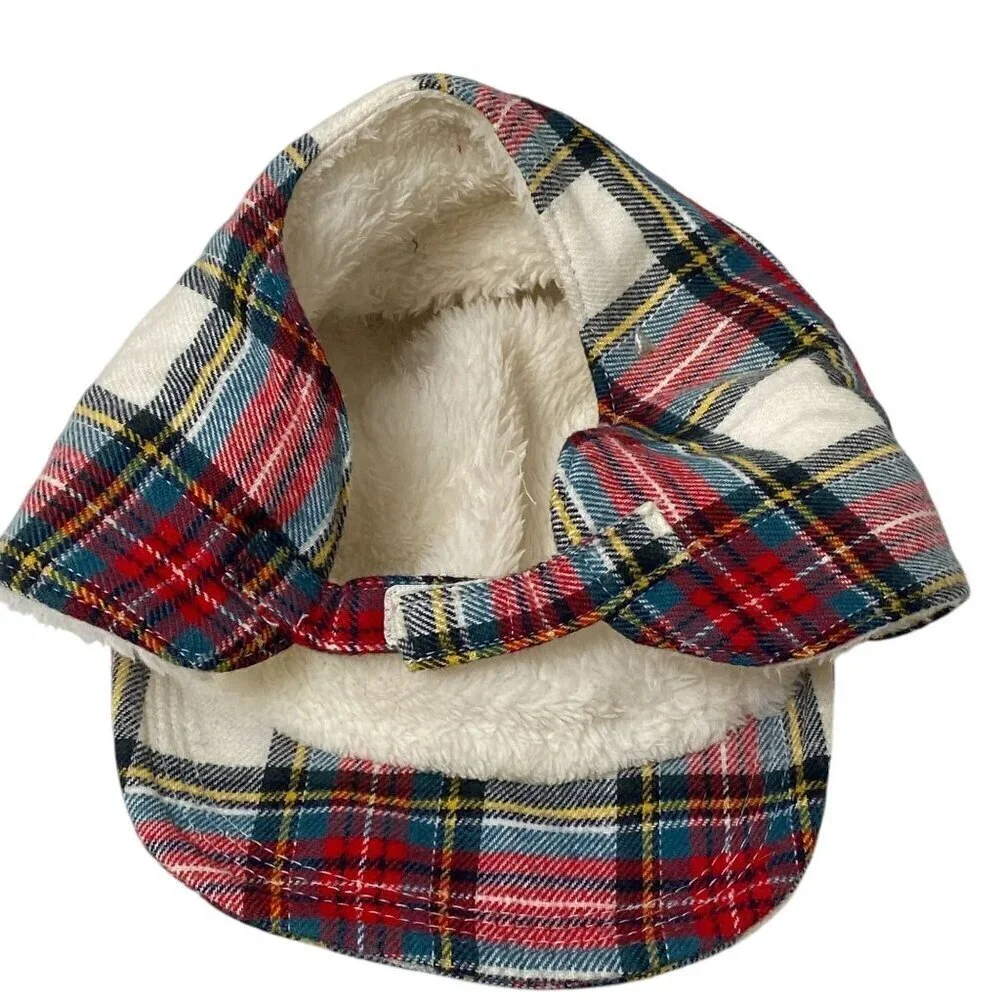 Baby Gap Red Plaid Hat 6-12mos Fleece Lined Trapper Hat